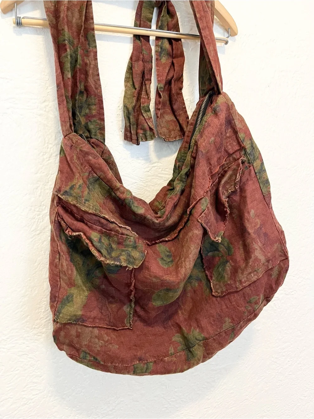Large Hobo Bag Boho Bohemian Brown Green Floral Farmhouse Peasant